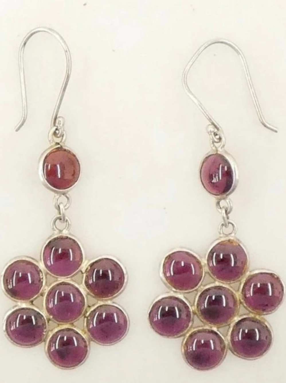 925 Garnet Cabachon Dangle Earrings
